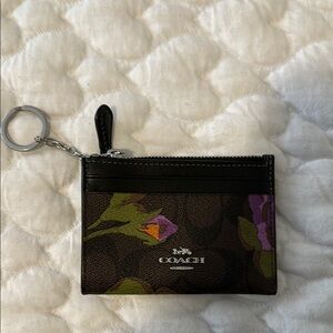 Coach Black and Purple Key Card Holder with Floral Design